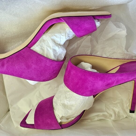 Jimmy Choo Hira Mule Sandals Magenta Suede Square Toe Stiletto Heels - Picture 4 of 16